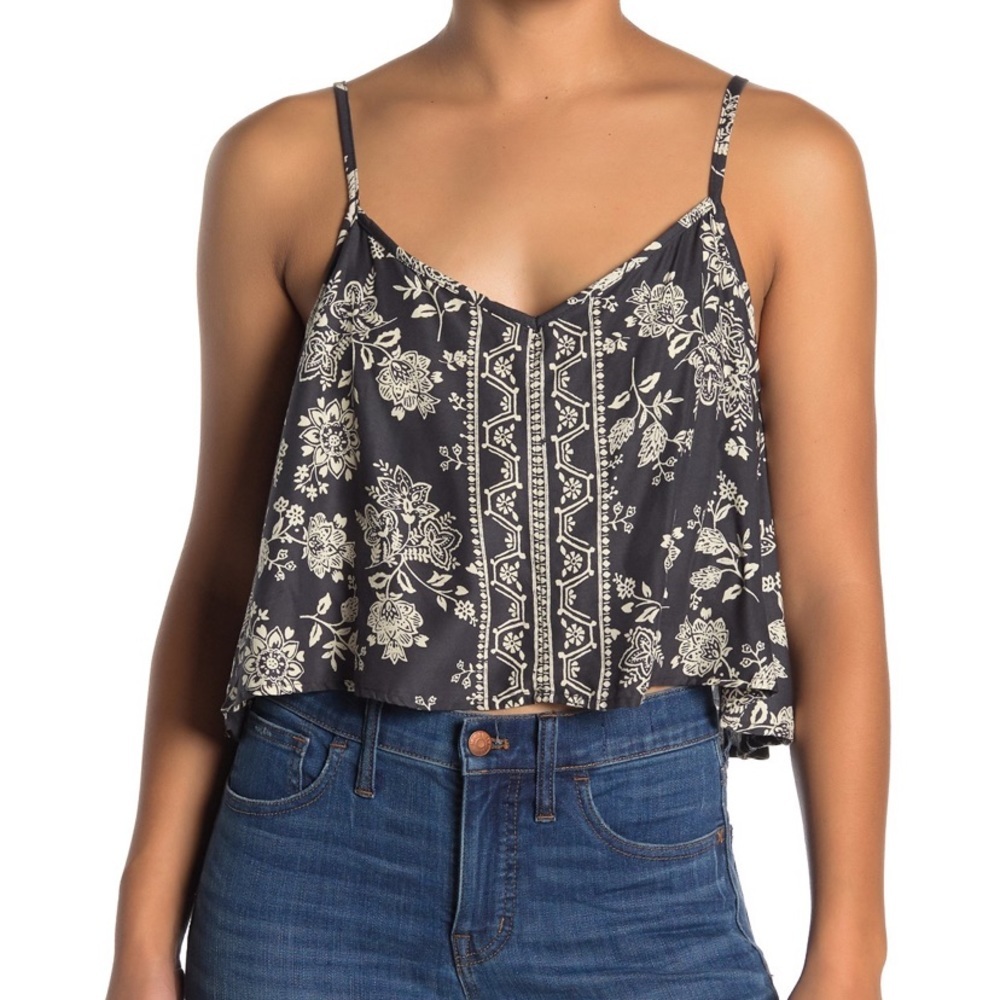 NWT Angie Charcoal Floral Crop Flowy Tank Top Size Small